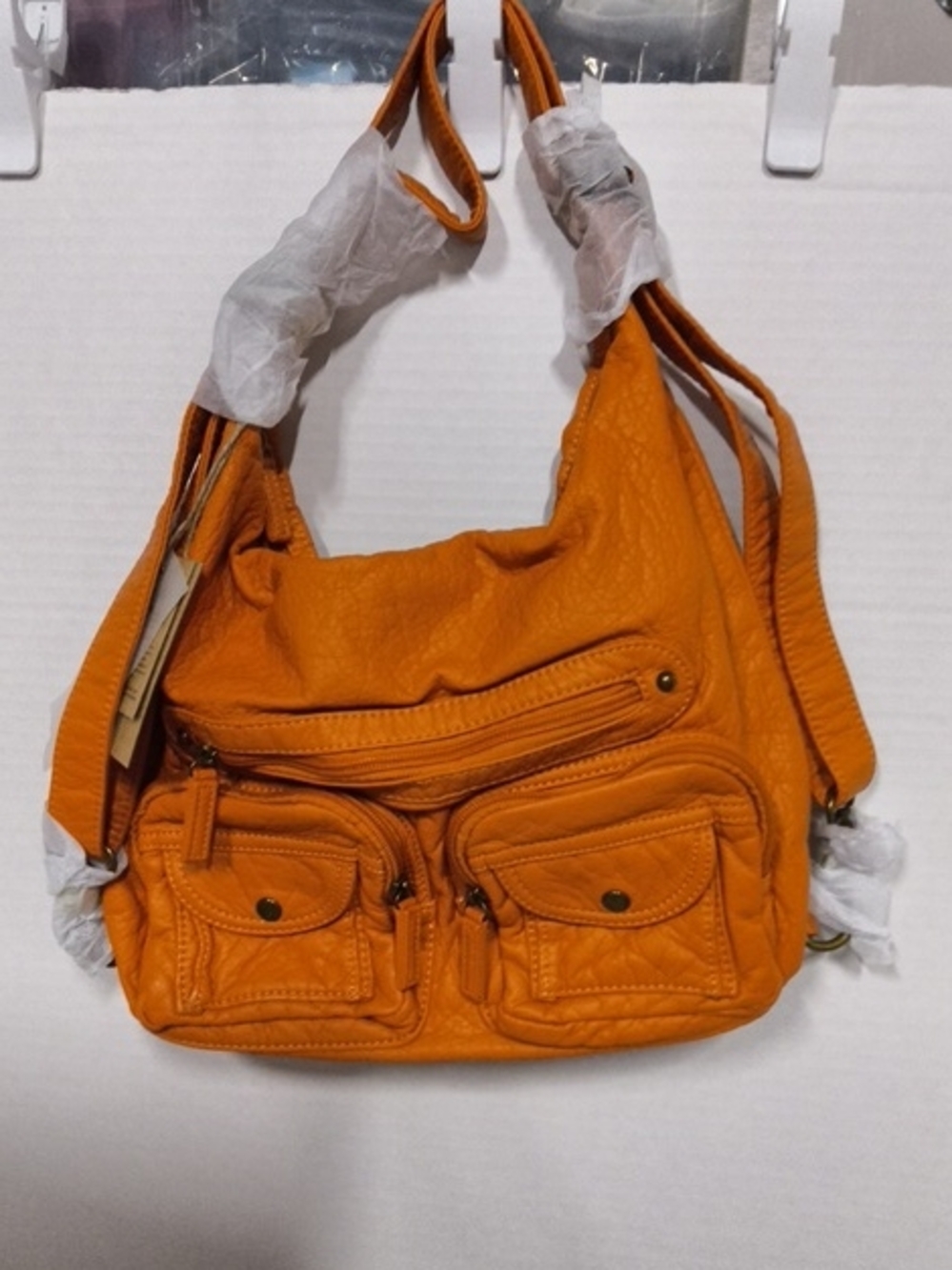 NWOT Ampere Creations Women's Classic Vegan Leather Convertible Bag - Orange